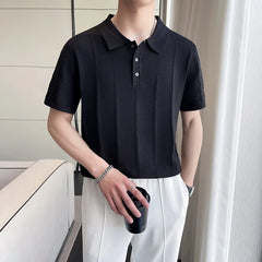 Hehope Men Short Sleeve Polo Shirt Summer New Trendy Casual Solid Color Lapel Button Up Designer Shirt Men T-shirt Men Clothing