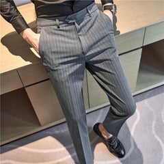 Hehope Autumn Winter Thickened Striped Suit Pant Men Business Slim Fit Long Pants Formal Office Social Party Casual Pants Streetwear