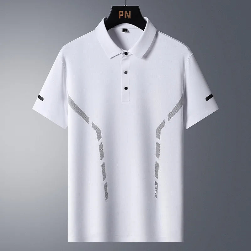 Hehope High-quality Premium ice silk breathable polo shirt Men's short-sleeved summer trend  T-shirt  Men's Business Casual Polo Shirt