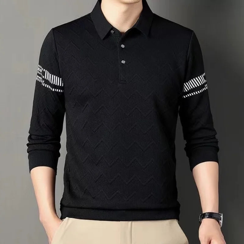 Hehope Spring and Autumn POLO Shirt Men's Leading Polo Neck Long Sleeve T-shirt Trend Bottoming Shirt Casual Solid Color Simple Top