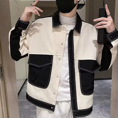 Hehope Autumn Winter Polo-neck Loose Casual Fashion Jacket Men Long Sleeve Patchwork Buttons Coat Homme Cardigan Top Male Trend Outwear