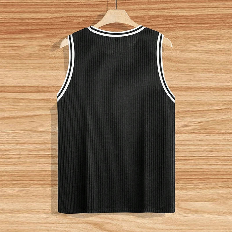 Hehope Casual Striped Patchwork Ribbed Tank Tops Mens Sports Training Breathable Slim Fit Sleeveless Camisoles Summer Fashion Men Vest