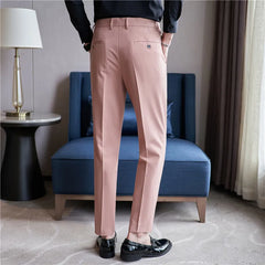 Hehope Men's Suit Pants Autumn Pink Blue Slim Fit Business Formal Trousers British Style Handsome Casual Dress Pants Men Clothing