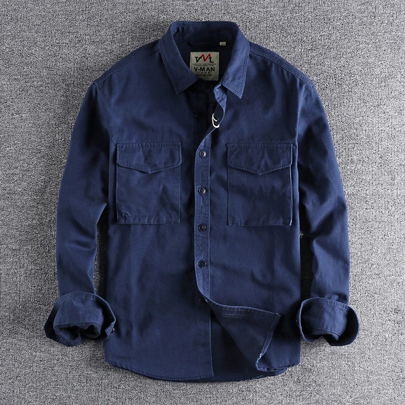 Hehope Spring New Khaki Retro Wash Solid Color Work Shirt Men's Three-dimensional Pocket Trend Loose Jacket