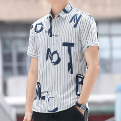 Hehope Summer Men's Shirt New Fashion Beach Turn-down Collar Polo-Neck Short Sleeve Striped Letter Commute Ice Daily Casual Tops