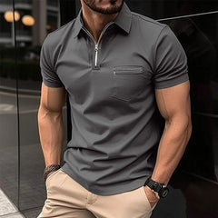 Hehope Summer Men Polo Shirts Solid Color Short Sleeve Pocket Zipper Business Casual Top Fashion Mature Men's Sports Polo Tshirt