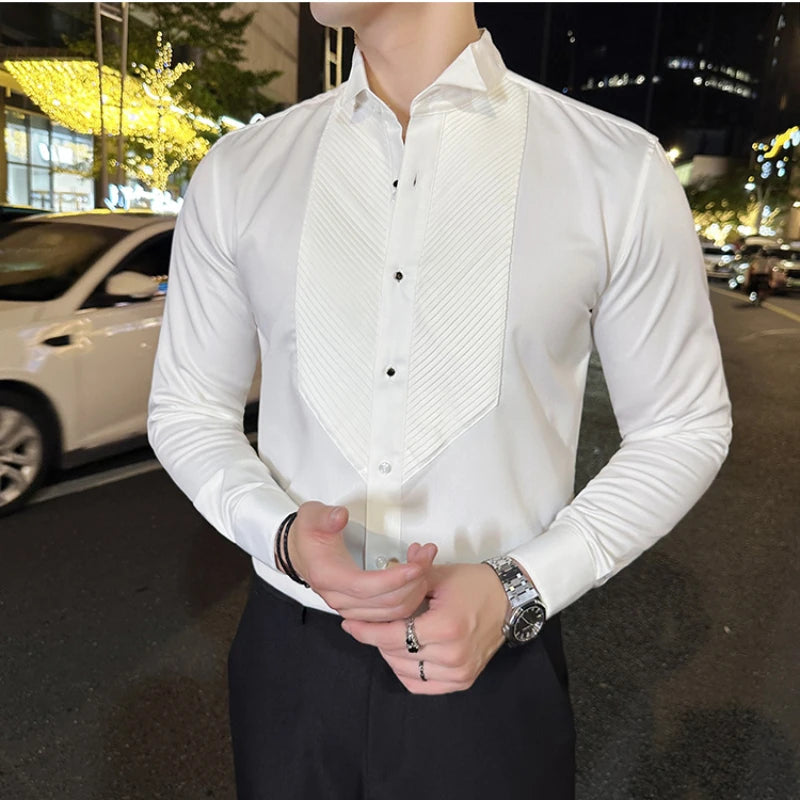 Hehope New Spring Social Shirt Men Solid Color High Quality Long Sleeve Shirt for Men Lapel Casual Social Men's Shirts Brand Clothing