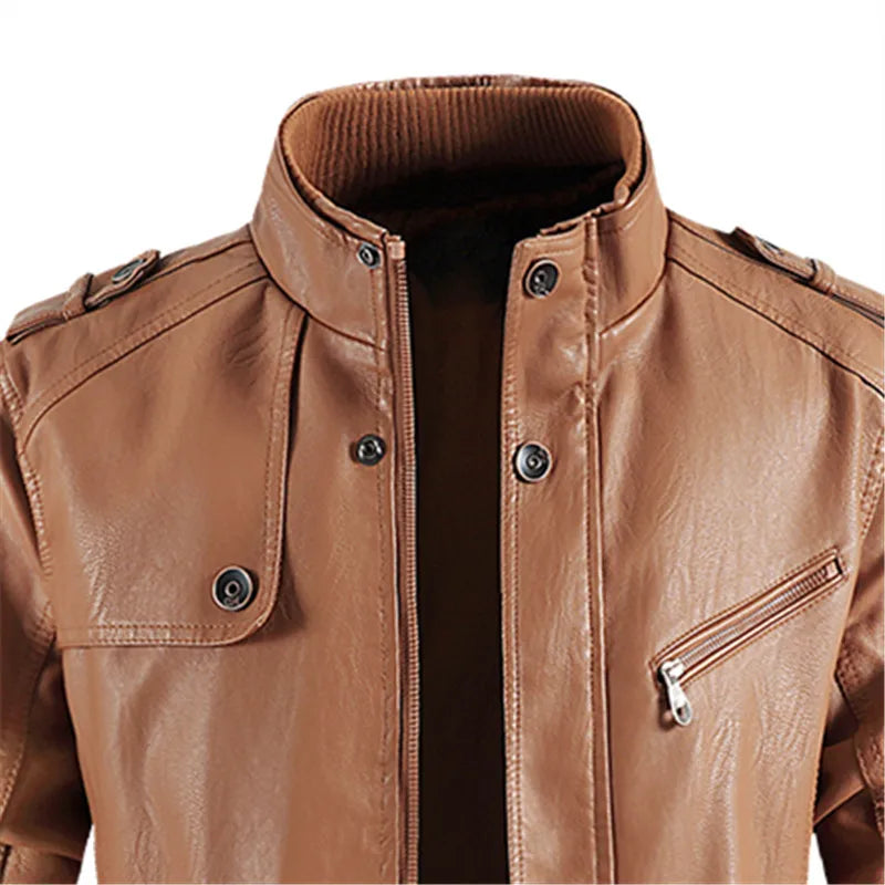 Hehope New Winter Long PU Leather Jackets Men Stand Collar Windbreaker Faux Outerwear Motorcycle Casual Warm Leather Coats Man Clothing