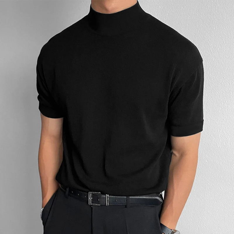 Hehope Pure Color Basic T-shirts Summer New Mens Short Sleeve Turtleneck Fashion T Shirt Men Clothing Streetwear Casual Bottom Tops Tee