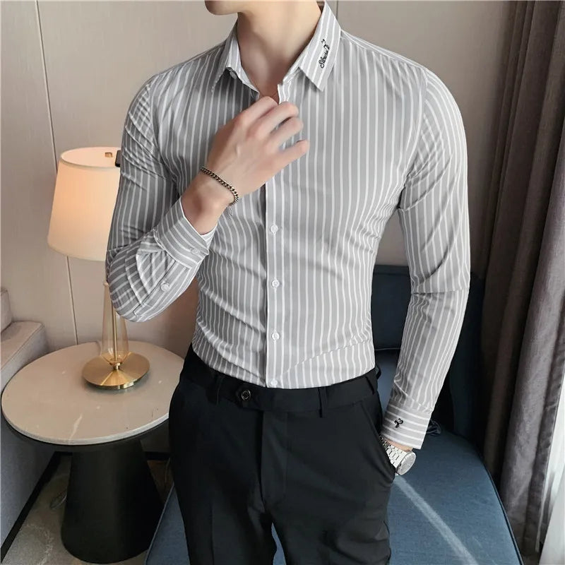 Hehope British Style Men Long Sleeved Shirt 2024 Autumn Anti-wrinkle Soft Solid Casual Elastic Slim Fit Camisas Y Blusas Men Clothing