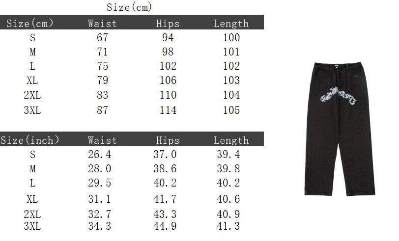 Hehope Y2K Retro Street Print Alphabet Star Jeans Men and Women Hip-hop High Street Spring and Autumn Loose Straight Drag Casual Pants