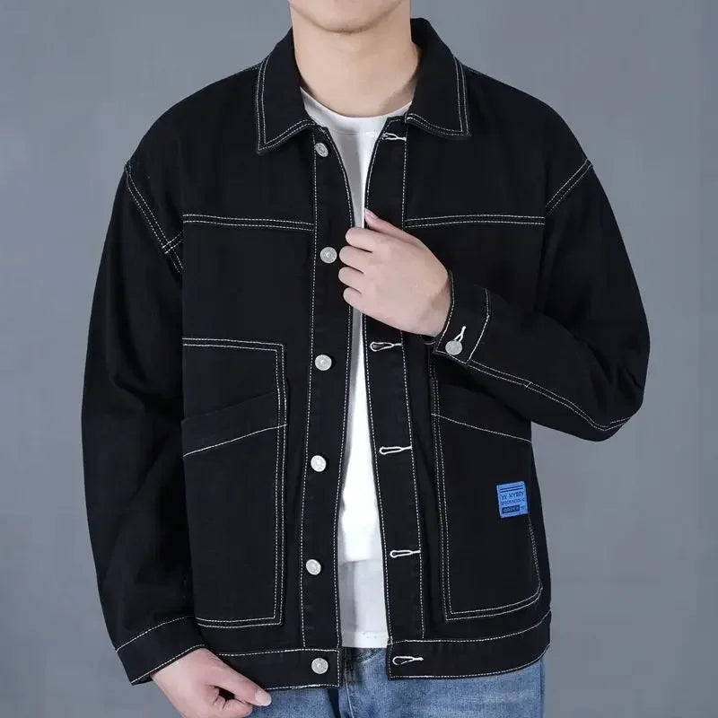 Hehope Male Jean Coats Cargo Black Men's Denim Jacket Autumn Cowboy Loose Free Shipping Korean Popular Clothes Japanese High Quality G