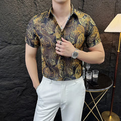 Hehope 2024 Summer Retro Printed Shirt for Men High Quality Short Sleeved Casual Shirt Male Social Banquet Nightclub Shirt Streetwear