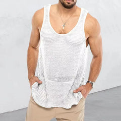 Hehope Fashion Solid Color Knit Vest Men's Sports V-Neck Sleeveless Sexy Tank Top Men's Breathable Quick Dry Loose Tees Summer 2024 New