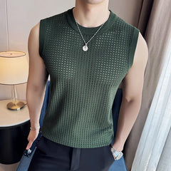 Hehope Summer Mesh Hollow Knitted Vest for Men's Slim Fit Elastic Sleeveless T-shirt Casual Social Streetwear Tee Tops Men Clothing