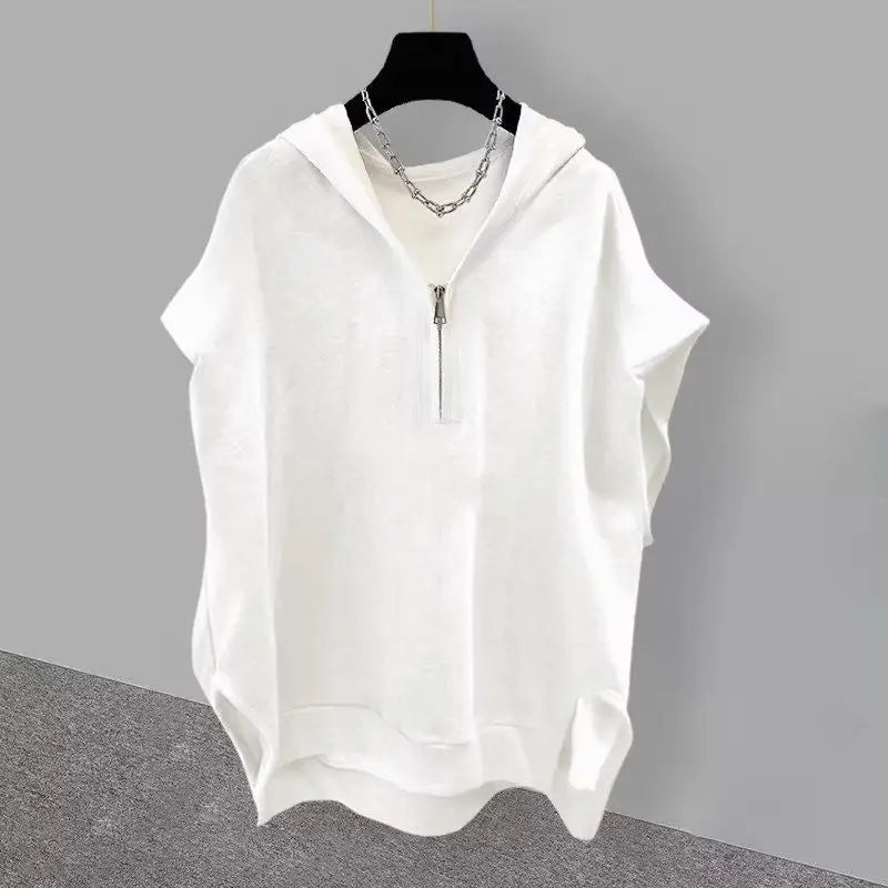 Hehope Korean Version Summer Men's 2024 New Spliced Hooded Zipper Fashion Solid Color Versatile Casual Loose Sleeveless Vest Tops