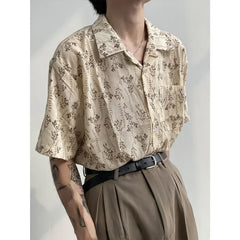 Hehope 2024 Summer New Thin Floral Shirt Men Short Sleeve Japanese Retro Lapel Casual Print Loose All-match Hawaiian Shirt for Men