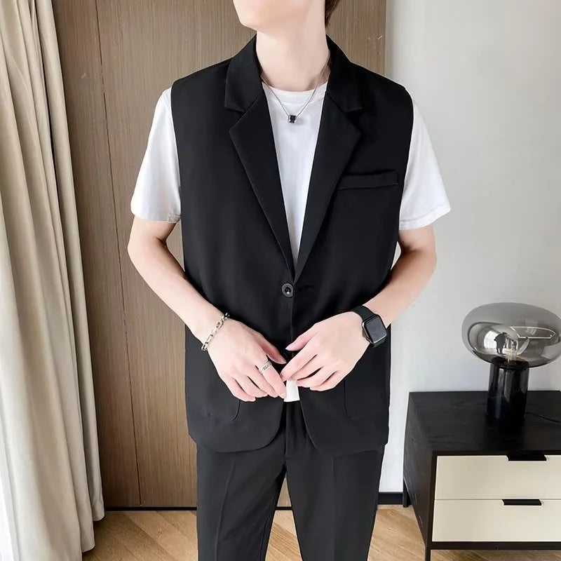 Hehope Suit Vest Men Slim Fit Fashion Social Mens Dress Vest Korean Business Casual Solid Color Vest Mens Office Formal Vest S-3XL