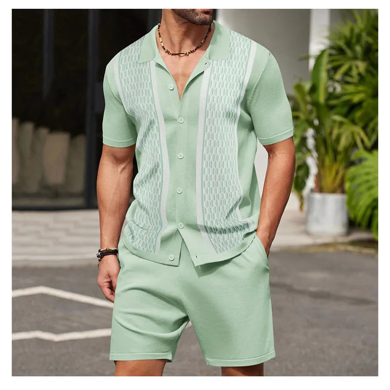 Hehope Summer Male Ice Silk Short-sleeved Two-piece Set Business Casual Men's Suit Men's Clothing High Quality Men's Two-piece Set Gym