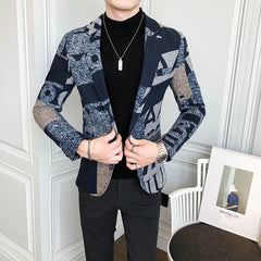 Hehope Retro Wool Blazer for Fall/winter Men Letter Printed New Blazer Slim Business Party Prom Fashion Wool Jacket Men Clothing