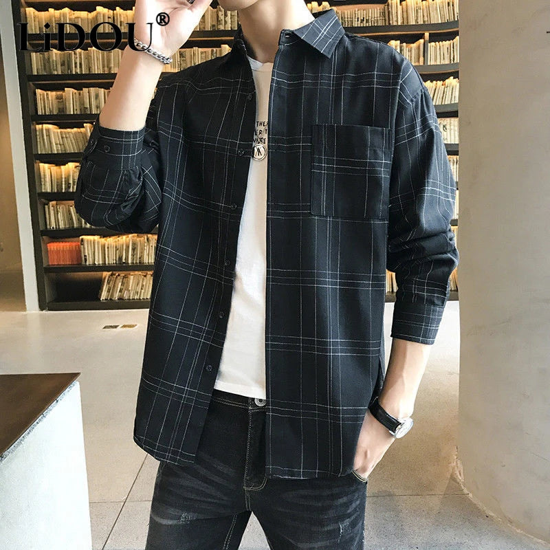 Hehope Spring Autumn Korean Fashion Shirt Men Sports Chic Business Casual Blouse Man Y2k Street Hipster Tops Vintage Male Clothes