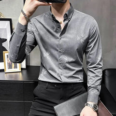 Hehope Spring Summer Thin Shirts Printing Button Men's Clothing Capable Turn-down Collar Solid Loose Formal Fashion Casual Simple