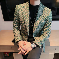 Hehope Autumn Winter Corduroy Flower Blazers Men Slim Fit Casual Suit Jacket Casual Suit Jacket Wedding Business Dress Coat Streetwear