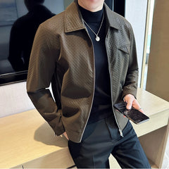 Hehope Brand Clothing Men's High-quality Leather Jackets/Male Slim Fit Fashion Lapel Casual Leather Coats Glossy Leather Jacket Brown