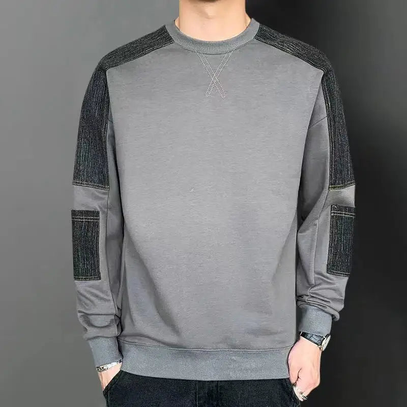 Hehope T-Shirts Fashion Casual Straight Loose Pullovers Solid Color Thin Simplicity Round Neck Autumn Winter Business Men's Clothing