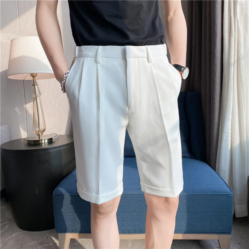 Hehope British Style Men's Summer Slim Fit Casual Shorts/Male High Quality Fashion Solid Color Shorts