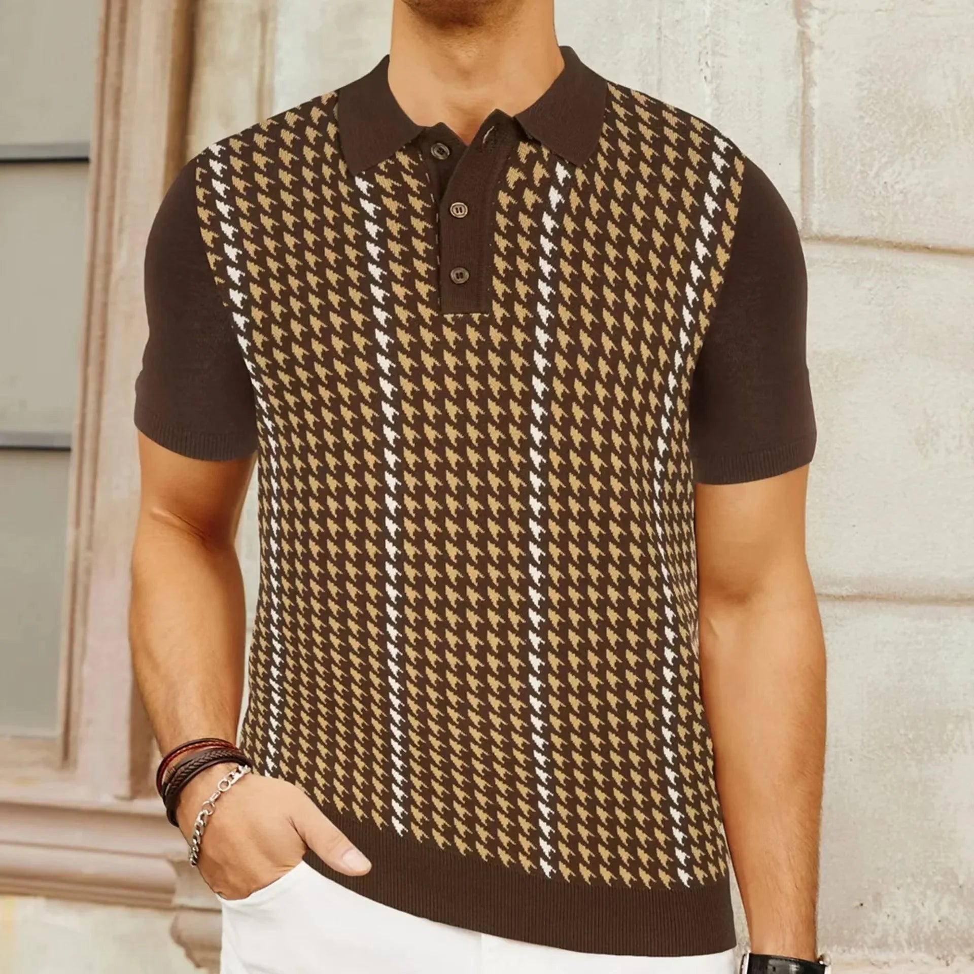 Hehope Spring Summer New Knitted Polo Shirt For Men Tees Tops Striped Contrast Button Cardigan Short Sleeve Tees Tops Male Polo Shirt