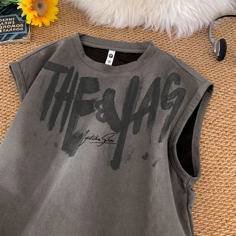 Hehope Fashion Letter Print Sleeveless Vest 2024 Summer Men Basketball Vest Tshirt Casual Loose Suede Tank Top