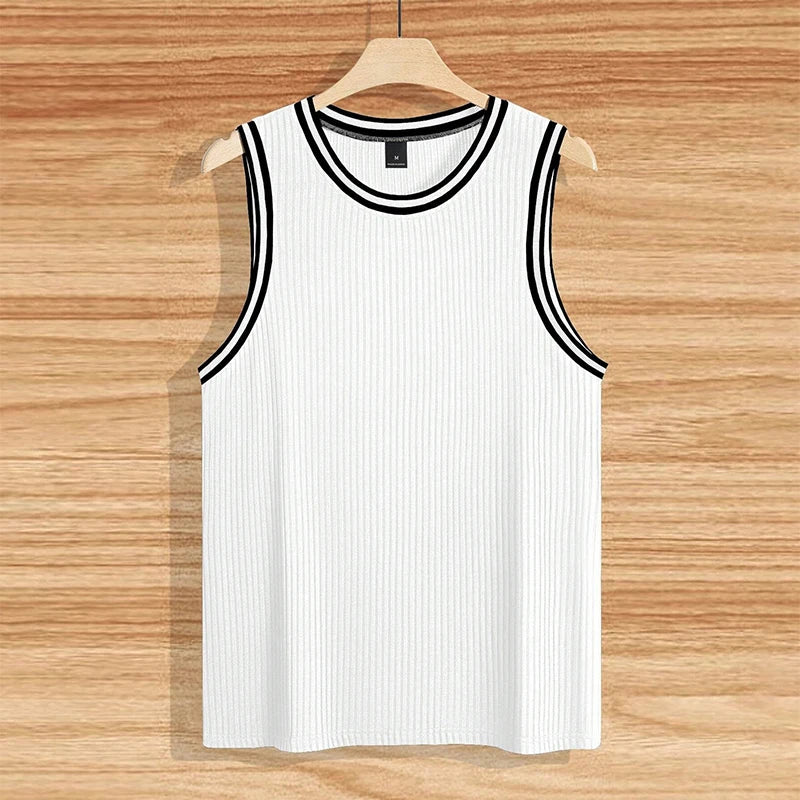 Hehope Casual Striped Patchwork Ribbed Tank Tops Mens Sports Training Breathable Slim Fit Sleeveless Camisoles Summer Fashion Men Vest