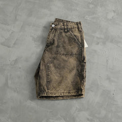 Hehope Heavy Wash Cargo Shorts Men Retro Mud Gray to Do Old Straight Leg Trousers American Casual All-in-one Five-minute Pants