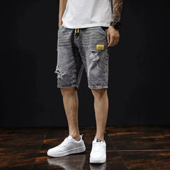 Hehope Gray Ripped Male Denim Shorts Korean Fashion Fitted Summer Y2k with Free Shipping Baggy Distressed Jorts Men's Short Jeans Pants