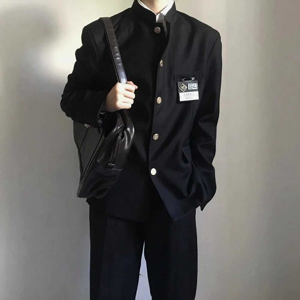 Hehope Japanese College Uniform Jacket Stand-up Collar Suit Jacket Top Men's Spring Summer College Wind Trend Men Coat School Uniform