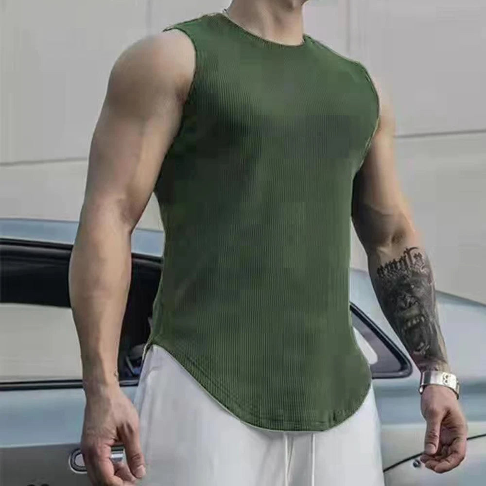 Hehope Fitness Sports Vest Men Trendy Brand Solid Slim Sweat-absorbing Sleeveless Top T-shirt Man Training Clothes Camiseta Para Hombre