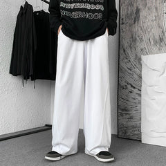 Hehope M-XXL Japan Style Men's Cotton Wide Leg Pants Vintage Spring Autumn Casual Elastic Waist Pockets Joggers Retro Loose Trousers