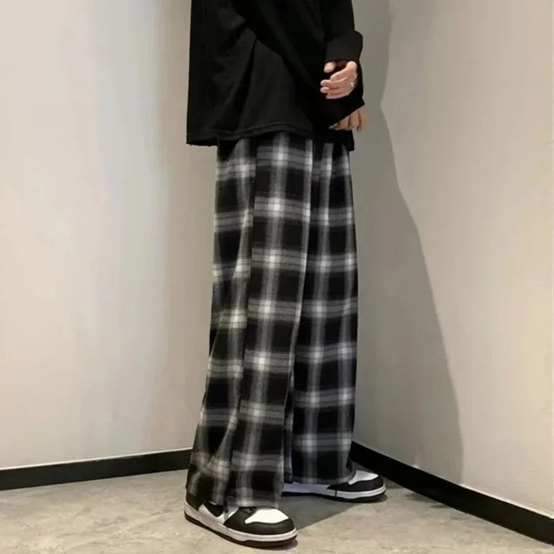 Hehope Plaid Pants Men Fashion Retro Color Contrast Casual Pants Men Streetwear Loose Hip-hop Straight Pants Mens Trousers M-3XL