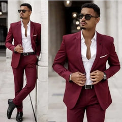 Hehope Costume Homme 2024 Fashion Men Wedding Suits Groom Tuxedos 2 Pieces (Jacket +Pants) Business Blazers Slim Fit Plus Size