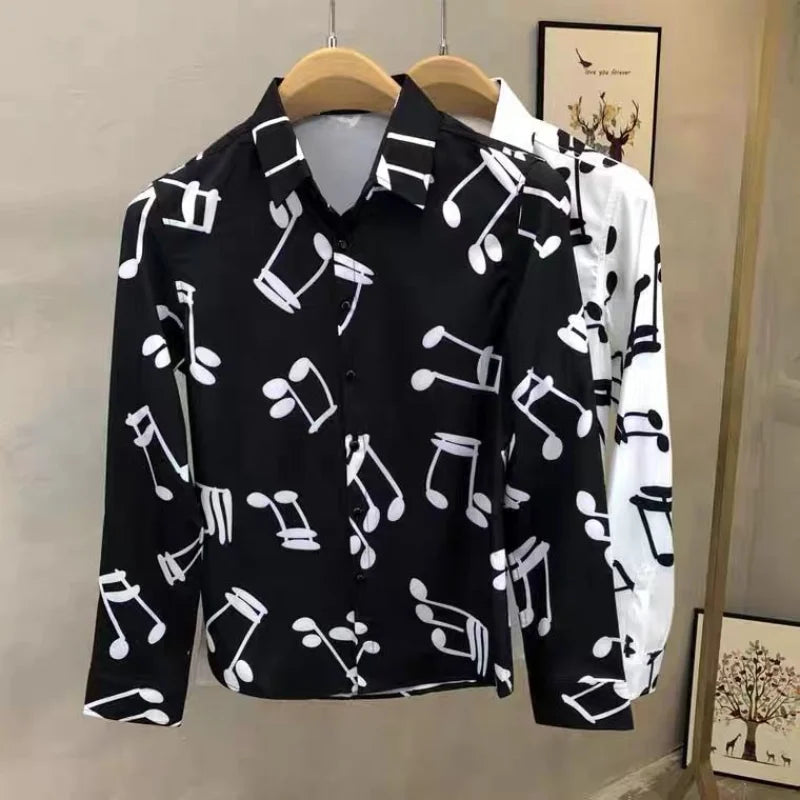 Hehope New Spring and Summer Fashion Minimalist Trend Slim Fitting Business Versatile Casual Printed Long Sleeved Men's Shirt