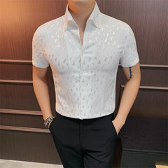 Hehope Summer Printed Shirt for Men Short Sleeved Casual Business Dress Shirts Big Lapel Social Party Tuxedo Blouse Male Clothing M-4XL