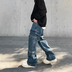 Hehope Cargo Jeans Men Big Pocket Loose Autumn Vaqueros Pantalones Hombre Streetwear Casual Blue Trousers Y2k Baggy Winter Denim Pants