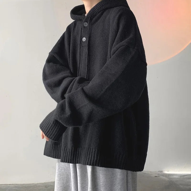 Hehope Hooded Sweater Men's in Winter Thickened Korean and Japanese Lazy Style Retro Knit Sweater Loose and Luxurious Jacket