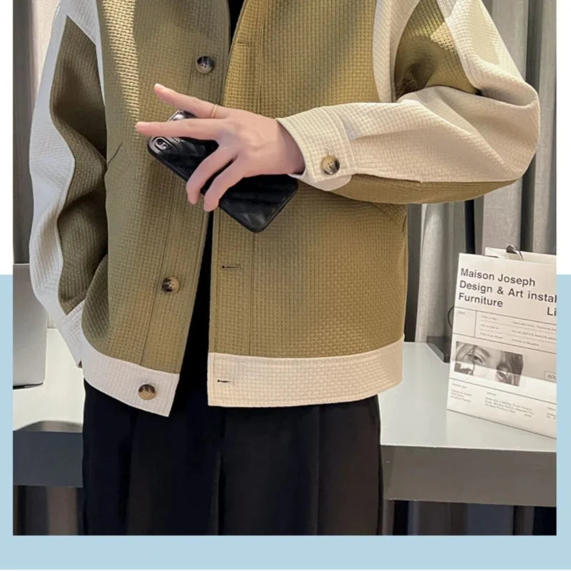 Hehope Korean Autumn Winter 2024 Boyfriend New Spliced Square Collar Button Pocket Screw Thread Fashion Casual Long Sleeve Jackets