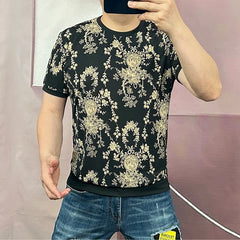 Hehope Brand Luxury Printed Men's T-shirt Summer Round Neck Short Sleeved Casual T-shirt Social Streetwear Nightclub Tees Male Clothing