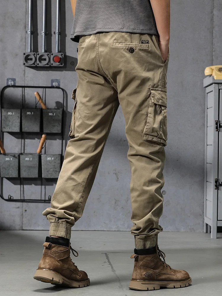 Hehope Spring Summer Men's Cotton Cargo Pants Multi-Pockets Army Military Slim Fit Joggers Workwear Casual Cotton Tactical Trousers