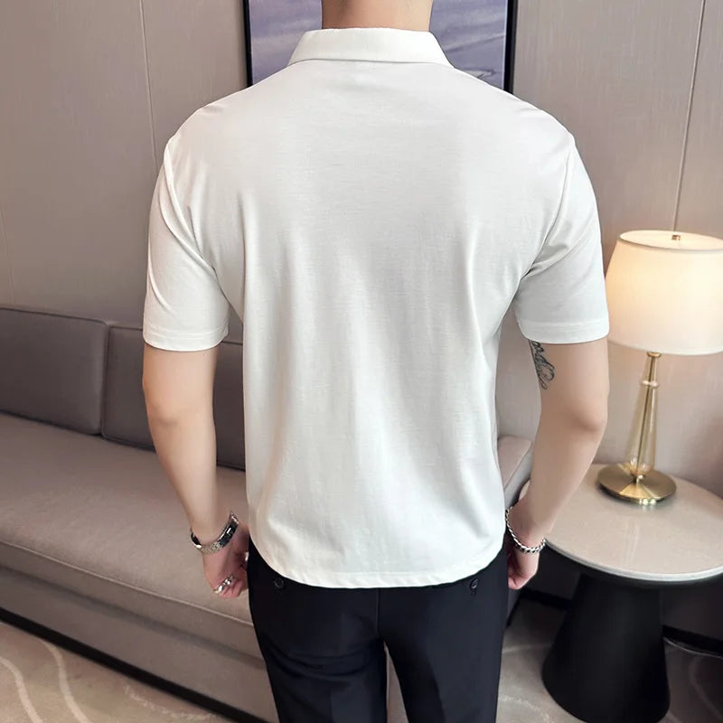 Hehope High Elasticity Mens Short Sleeved T-shirt 2024 Summer Breathable and Soft Solid Casual Slim Fit Ice Silk T-shirt Men Clothing