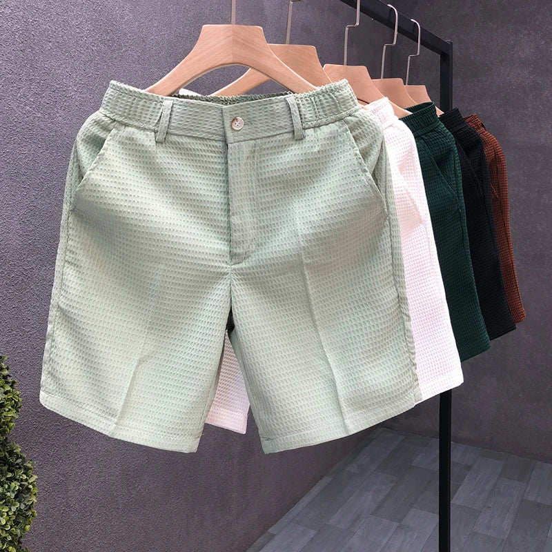 Hehope New Casual Mens Breathable Slim Shorts Spring Summer Daily Leisure Solid Color Straight Shorts Men Fashion Thin Short Pant Male