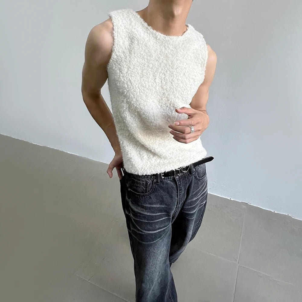 Hehope Mens Sexy Slim Shearling Vest 2024 New Genderless Fashion Youth Trend Versatile Comfortable Solid Color Simple Tank Top Unisex